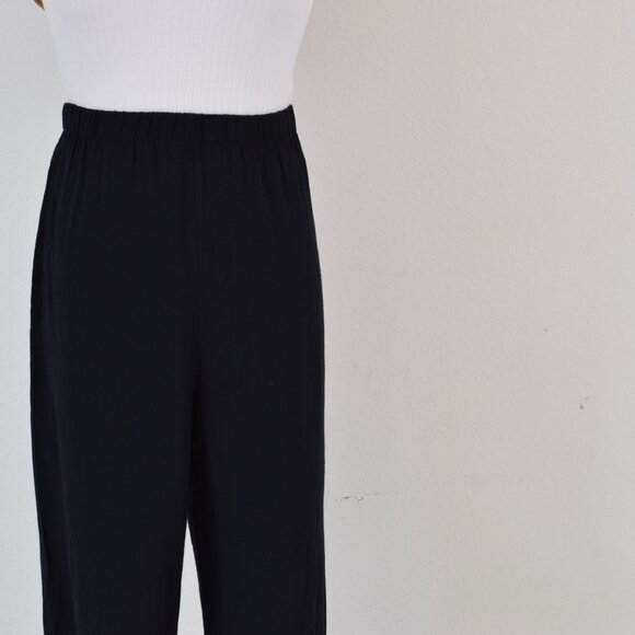 Vintage 80s Gathered Waist Black Lounge Rayon Pants size 12 | 30-34 waist - Picture 5 of 10